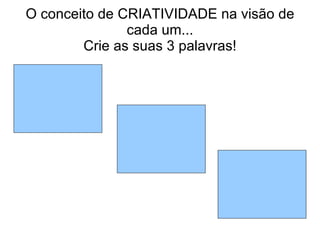 O conceito de CRIATIVIDADE na visão de cada um... Crie as suas 3 palavras! 