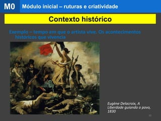 Eugène Delacroix, A
Liberdade guiando o povo,
1830
10
Contexto histórico
Módulo inicial – ruturas e criatividadeM0
Exemplo – tempo em que o artista vive. Os acontecimentos
históricos que vivencia
 