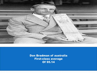 .
Don Bradman of australia
First-class average
Of 95.14
 