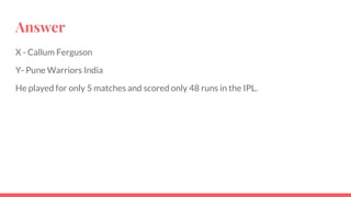Answer
X - Callum Ferguson
Y- Pune Warriors India
He played for only 5 matches and scored only 48 runs in the IPL.
 