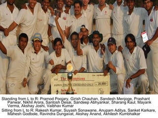 Standing from L to R: Pramod Poojary, Girish Chauhan, Sandesh Menjoge, Prashant Panwar, Nikhil Arora, Santosh Desai, Sandeep Abhyankar, Sharang Kaul, Mayank Verma, Akshay Joshi, Vaibhav Kumar Sitting from L to R: Rakesh Kumar, Suyash Sonawane, Anupam Aditya, Sanket Karkare, Mahesh Godbole, Ravindra Dungavat, Akshay Anand, Akhilesh Kumbhalkar 