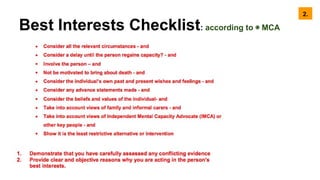 Best Interests Checklist: according to ◉ MCA
2.
 