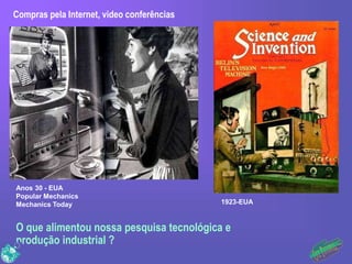 Compras pela Internet, video conferências
O que alimentou nossa pesquisa tecnológica e
produção industrial ?
Anos 30 - EUA...
