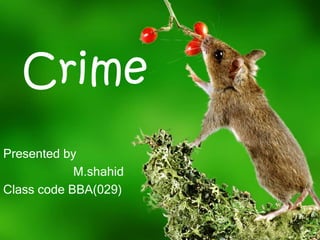 Crime
Presented by
            M.shahid
Class code BBA(029)
 