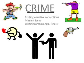 CRIME Existing narrative conventionsMise en SceneExisting camera angles/shots 