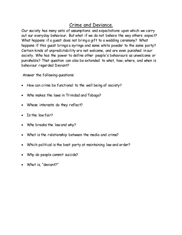 Crime And Deviance Worksheet Quest