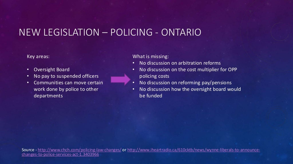 NEW LEGISLATION – POLICING - ONTARIO Source - http://www.chch.com/policing-law-changes/ or http://www.iheartradio.ca/610ck...