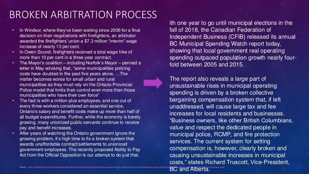 BROKEN ARBITRATION PROCESS Source - https://tobybarrett.com/columnarticles/2012/09/fixing-ontarios-broken-arbitration-syst...
