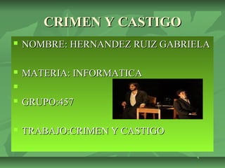 CRIMEN Y CASTIGO
   NOMBRE: HERNANDEZ RUIZ GABRIELA

   MATERIA: INFORMATICA


   GRUPO:457

   TRABAJO:CRIMEN Y CASTIGO
 
