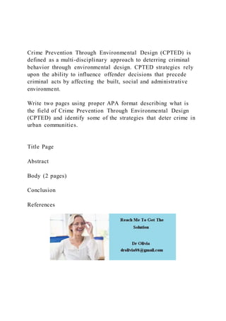 Crime Prevention Through Environmental Design (CPTED) is defined | DOCX