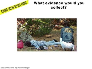 Mock Crime Scene: http://www.masss.gov
What evidence would you
collect?
 