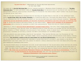 “Alger Hiss Day” --Reminder of United Nations beginning
in the year 1945
October 24 is United Nations Day, or as ( Jewish ...