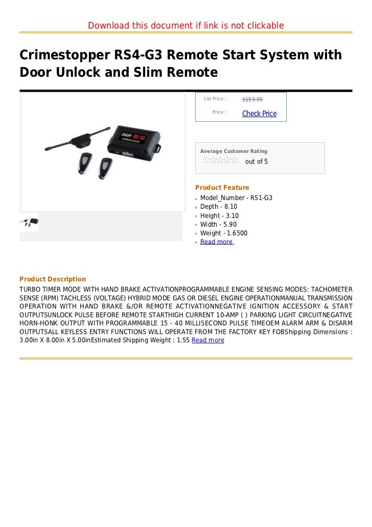Crimestopper Rs4 G3 Remote Start System With Door Unlock And Slim Remote Crimestopper Rs4 G3 Remote Start System With Door Unlock And Slim Remote