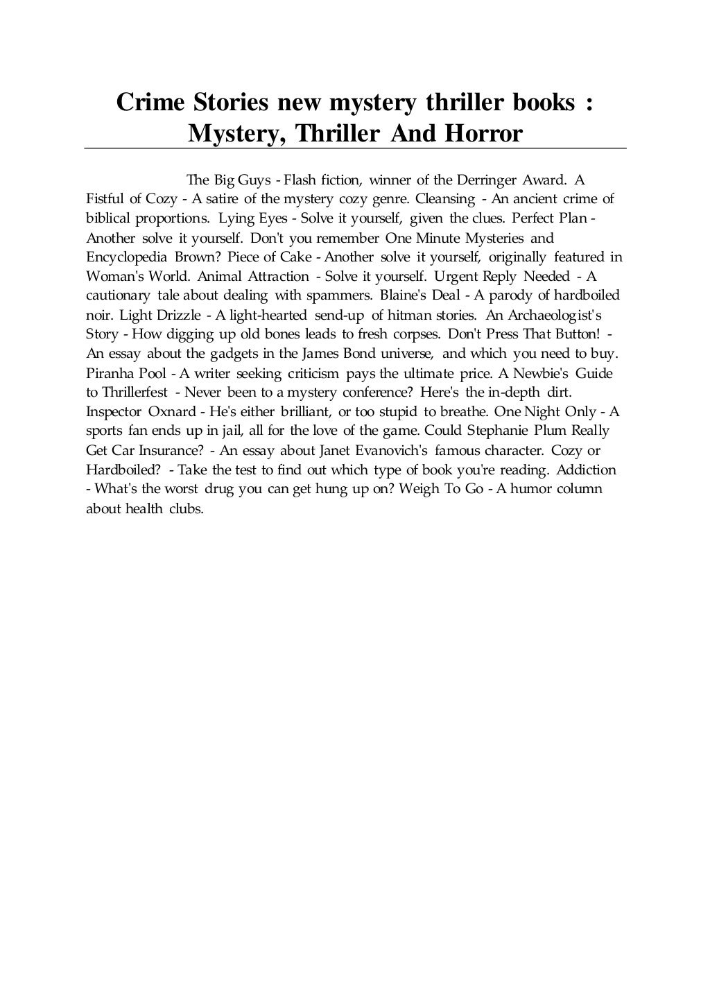 Crime Stories new mystery thriller books Mystery... Thriller And Horror