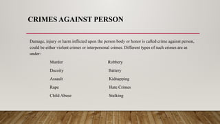 Crime Typologies lecture slides with examples | PPTX