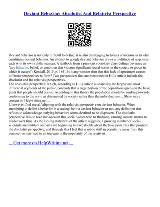 Outlying Definition Crime Vs Deviant Behavior | PDF