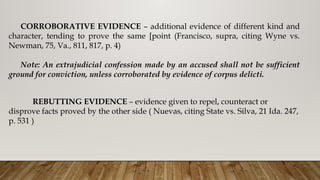 Corroborative Evidence Example Comprehensive Overview of Criminal Evidence and Admissibility Rules | PPTX