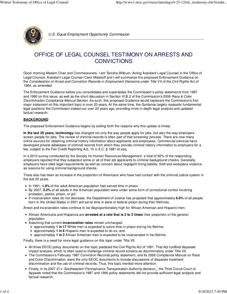 criminal background check eeoc office of legal counsel testimony eeoc office