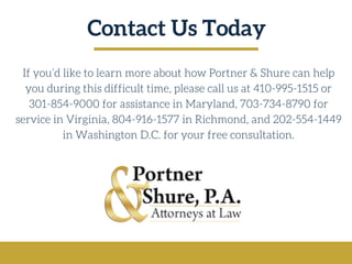 Contact Us Today
If you’d like to learn more about how Portner & Shure can help
you during this difficult time, please cal...