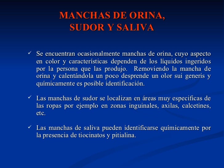 Manchas De Orina Sudor Y Saliva Criminalística