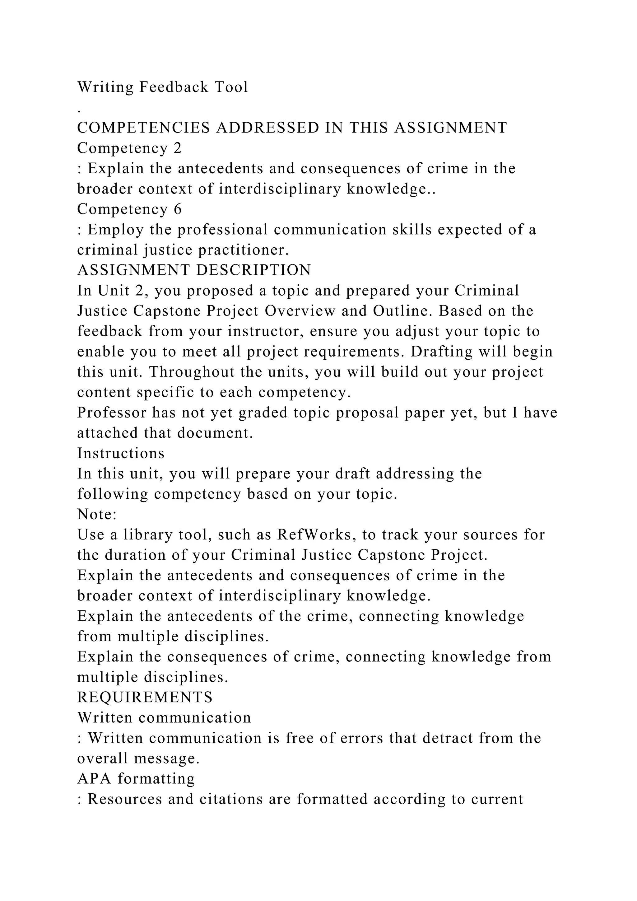 CRIMINAL JUSTICE CAPSTONE PROJECT PARTIAL DRAFT ONERESOURCESCr.docx
