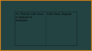 14. That the craft, fraud
or disguise be
employed.
Craft, fraud, disguise
 