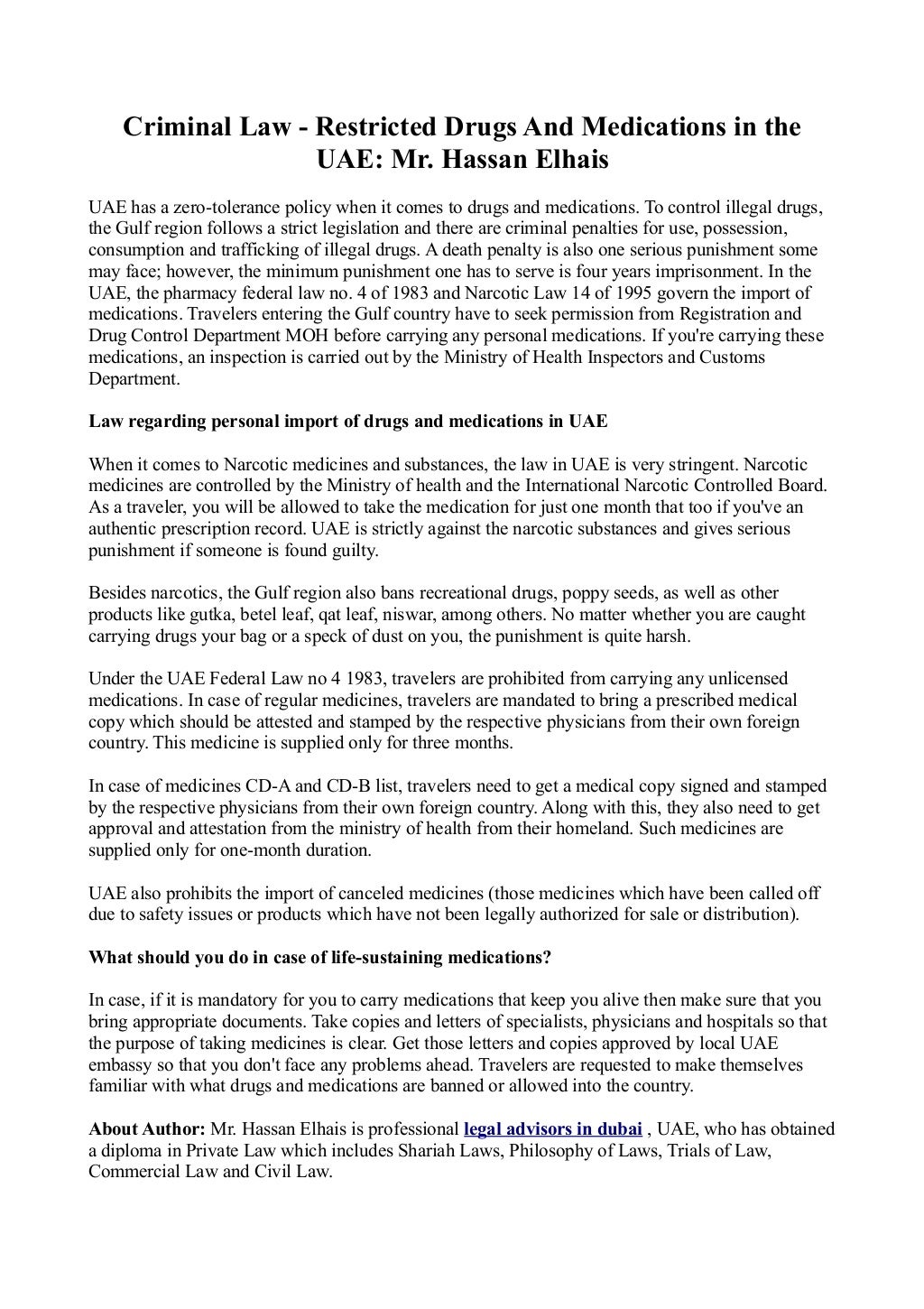 Criminal Law Restricted Drugs And Medications in the UAE Mr. Hassa…