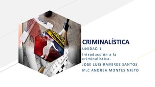 FABRIKAM RESIDENCES
CRIMINALÍSTICA
UNIDAD 1
Introducción a la
criminalística.
JOSE LUIS RAMIREZ SANTOS
M.C ANDREA MONTES NIETO
 