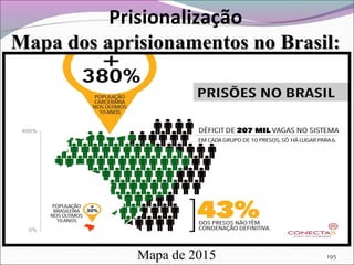 Prisionalização
Mapa dos aprisionamentos no Brasil:Mapa dos aprisionamentos no Brasil:
195Mapa de 2015
 