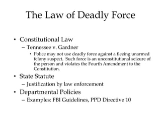 The Law of Deadly Force ,[object Object],[object Object],[object Object],[object Object],[object Object],[object Object],[object Object]