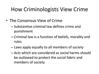How Criminologists View Crime ,[object Object],[object Object],[object Object],[object Object],[object Object]