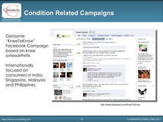 Condition Related Campaigns Genzyme “KneeToKnow” Facebook Campaign based on knee osteoarthritis Internationally focused on...