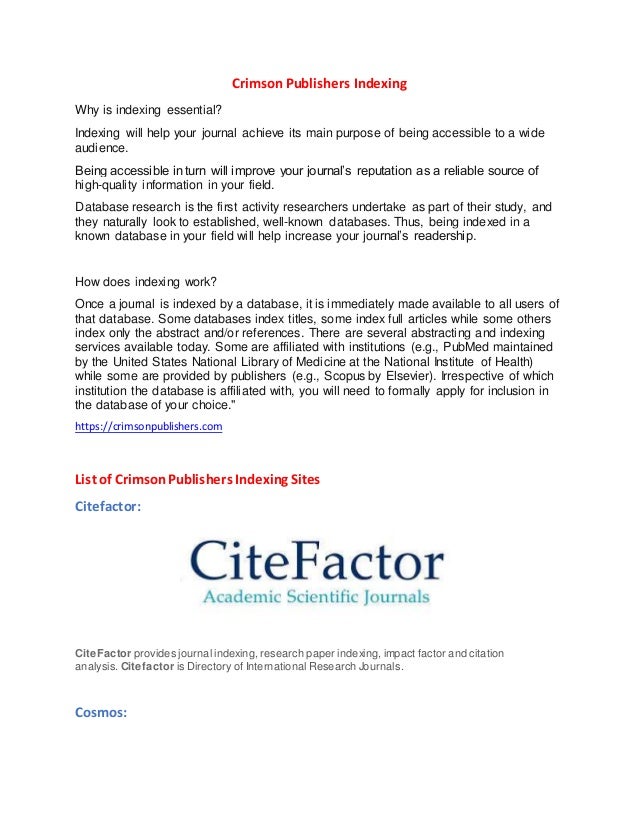 Crimson Publishers Indexing Crimson Publishers Indexing