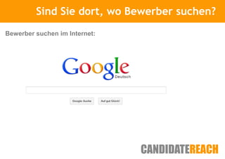 Sind Sie Kurze Vorstellung
                  dort, wo Bewerber suchen?
Bewerber suchen im Internet:
 