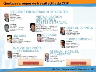 Quelques groupes de travail actifs du CRIP  HP Cloud Generation – 28 Septembre 2011 