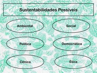 Sustentabilidades Possíveis


Ambiental             Social




 Política           Democrática




 Cênica                 Ética
 
