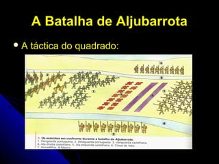 A Batalha de AljubarrotaA Batalha de Aljubarrota
 A táctica do quadrado:A táctica do quadrado:
 