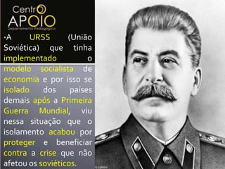 Em 1930 a crise chega ao Brasil e faz uma verdadeira catástrofe aqui também, o governo apoiou e comprou mercadorias para ajudar os produtores, mas não teve jeito e muitos faliram e levaram consigo muito dinheiro público.Anos de 19201° Guerra MundialQuebra da CapitalismoSuperprodução Quebra da bolsa Quebra dos Países EuropeusA crise do 1929