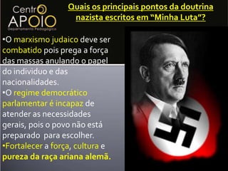 O que foi o putsch (Golpe)?Os nazistas apresentaram propostas para conseguir apoio popular:Reformaagráriasemindenização.