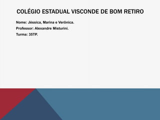 COLÉGIO ESTADUAL VISCONDE DE BOM RETIRO 
Nome: Jéssica, Marina e Verônica. 
Professor: Alexandre Misturini. 
Turma: 35TP. 

