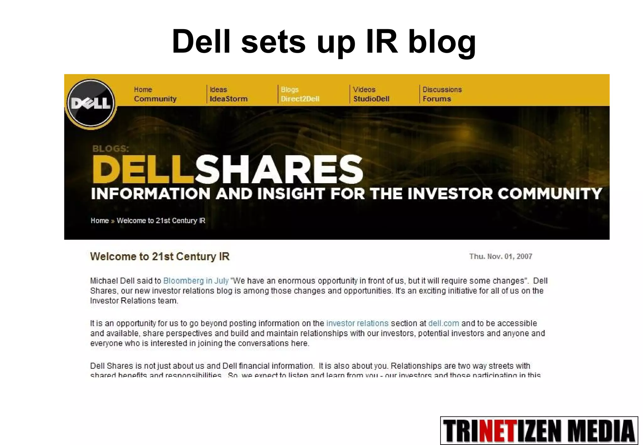 Dell sets up IR blog 