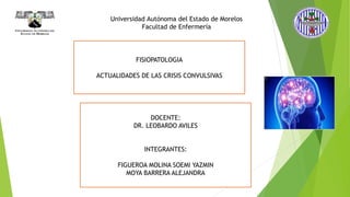 Universidad Autónoma del Estado de Morelos
Facultad de Enfermería
DOCENTE:
DR. LEOBARDO AVILES
INTEGRANTES:
FIGUEROA MOLINA SOEMI YAZMIN
MOYA BARRERA ALEJANDRA
FISIOPATOLOGIA
ACTUALIDADES DE LAS CRISIS CONVULSIVAS
 