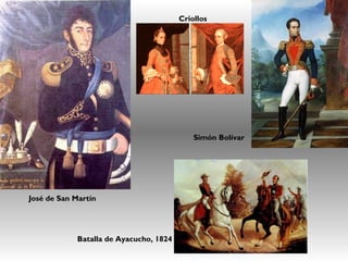 José de San Martín
Criollos
Simón Bolívar
Batalla de Ayacucho, 1824
 
