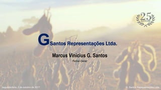 segunda-feira, 2 de outubro de 2017 G. Santos Representações Ltda.
Marcus Vinicius G. Santos
Partner-Owner
GSantos Representações Ltda.
 