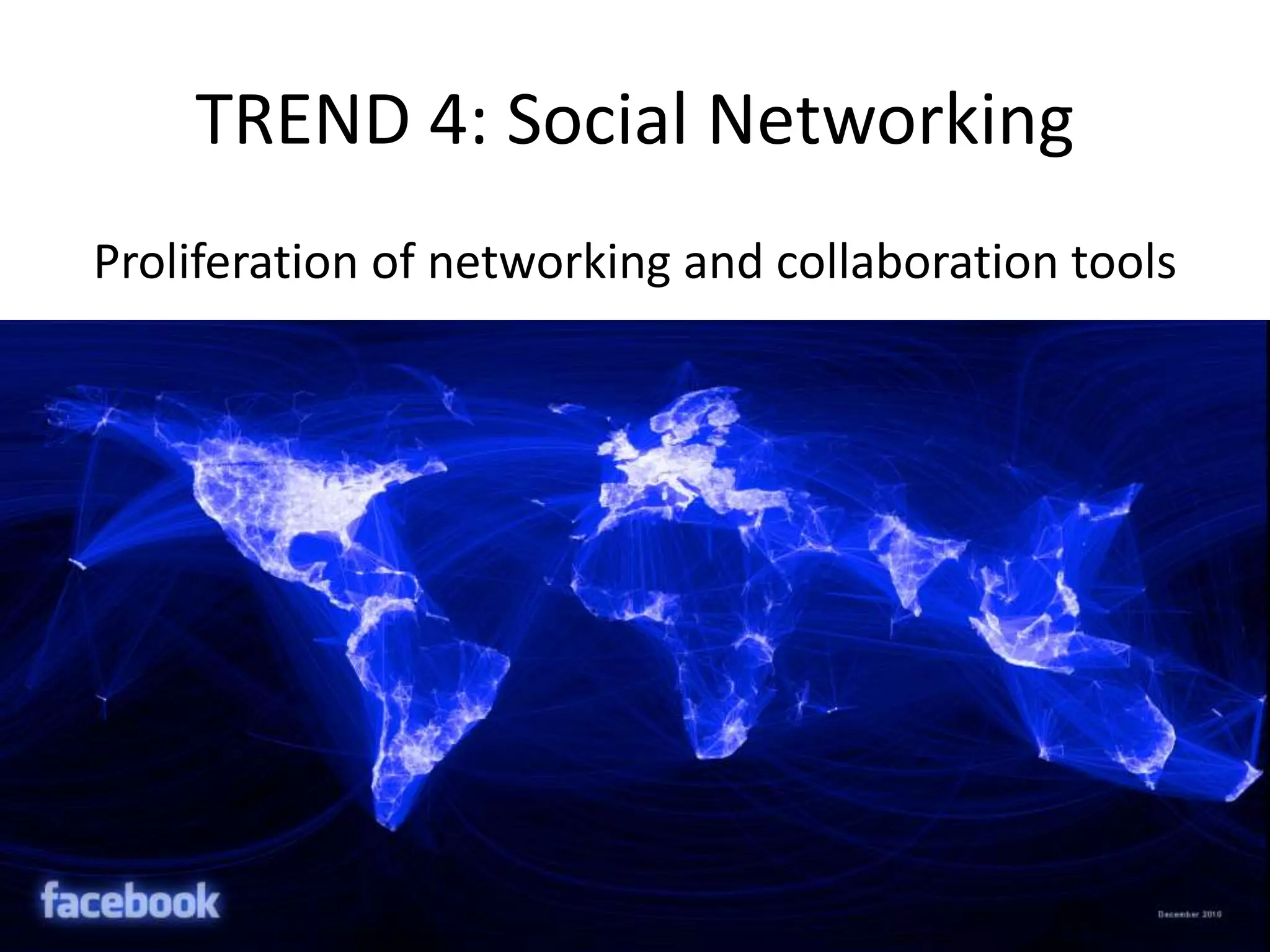 TREND 4: Social Networking
Proliferation of networking and collaboration tools
 