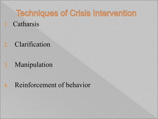 1. Catharsis
2. Clarification
3. Manipulation
4. Reinforcement of behavior
 
