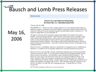 Bausch and Lomb Press Releases May 16, 2006 