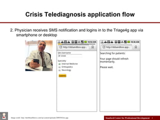 Crisis Telediagnosis application flow <ul><ul><li>2. Physician receives SMS notification and logs in to the Triage4G app v...
