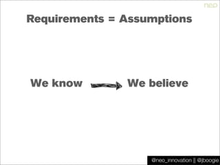Requirements = Assumptions
We know We believe
@jboogie@neo_innovation || @jboogie
 