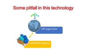Some pitfall in this technology
Limited PAM sequence
Off target intels
 